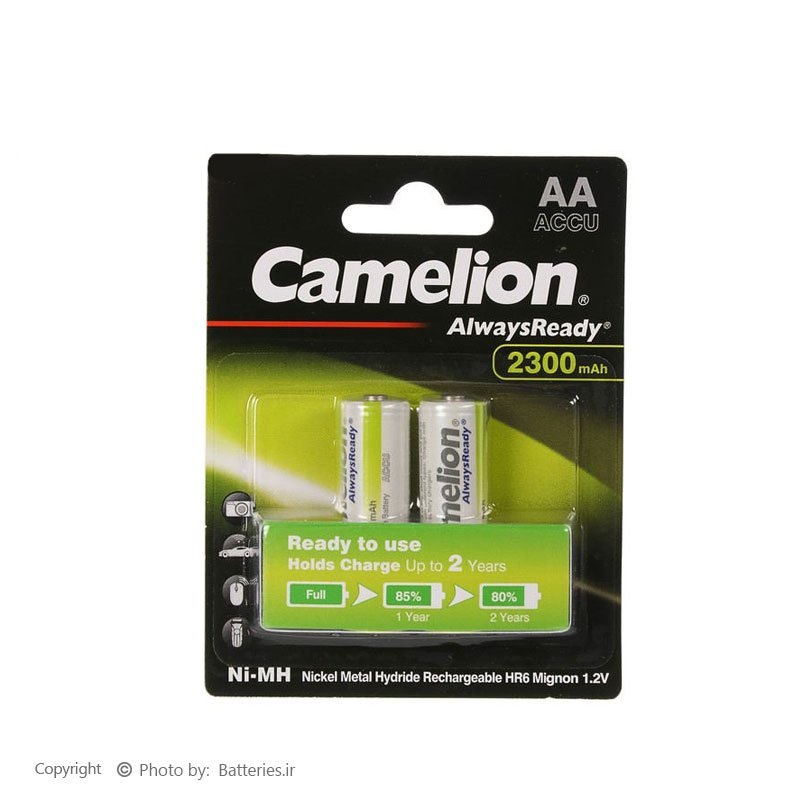 باتری قلمی شارژی کملیون ظرفیت ۲۳۰۰ میلی آمپر بسته ۲ عددی