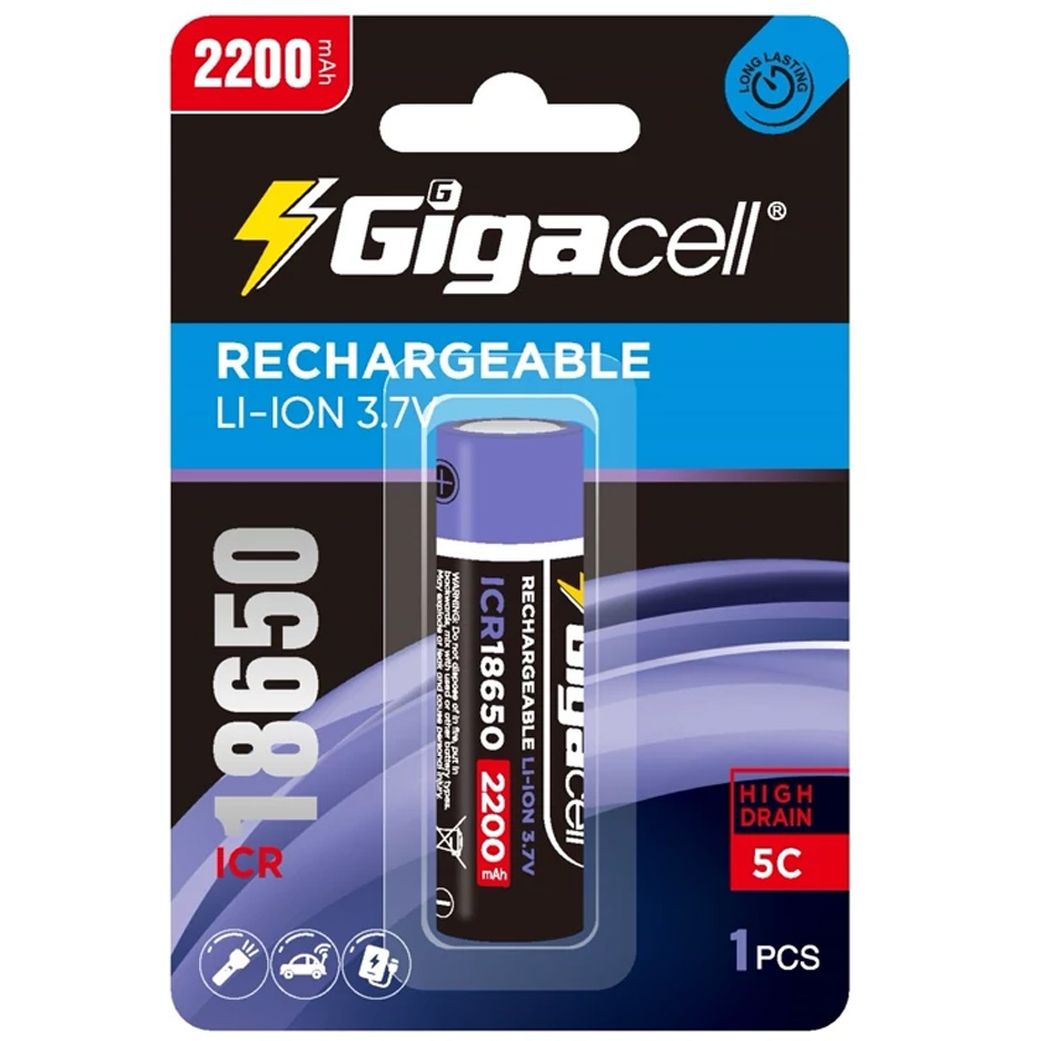 باتری لیتیوم یون قابل شارژ 18650 گیگاسل 2200 میلی آمپر