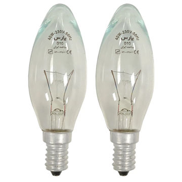 لامپ شمعی 40 وات پارس شهاب مدل ساده پایه E14 بسته 2 عددی