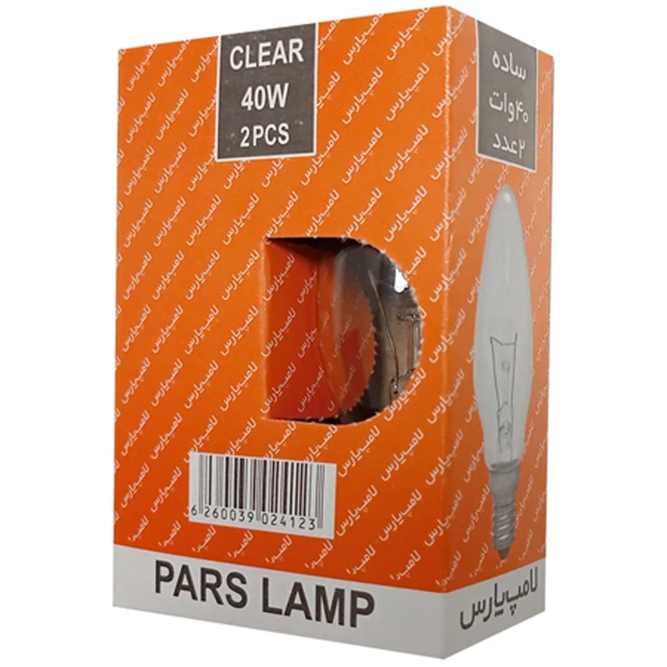 لامپ شمعی 40 وات پارس شهاب مدل ساده پایه E14 بسته 2 عددی