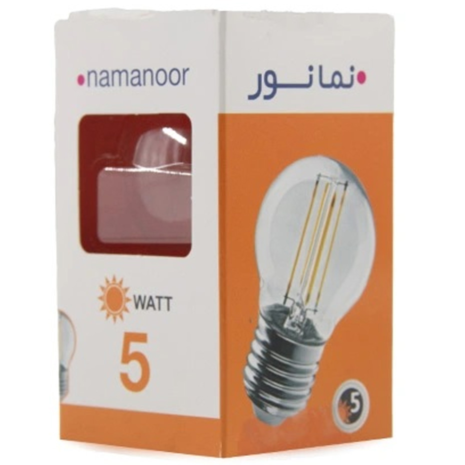 لامپ LED فیلامنتی حبابی 5 وات شفاف G45 نمانور پایه E27