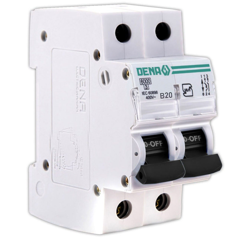 فیوز مینیاتوری دو پل 20 آمپر دنا الکتریک مدل B20-6K