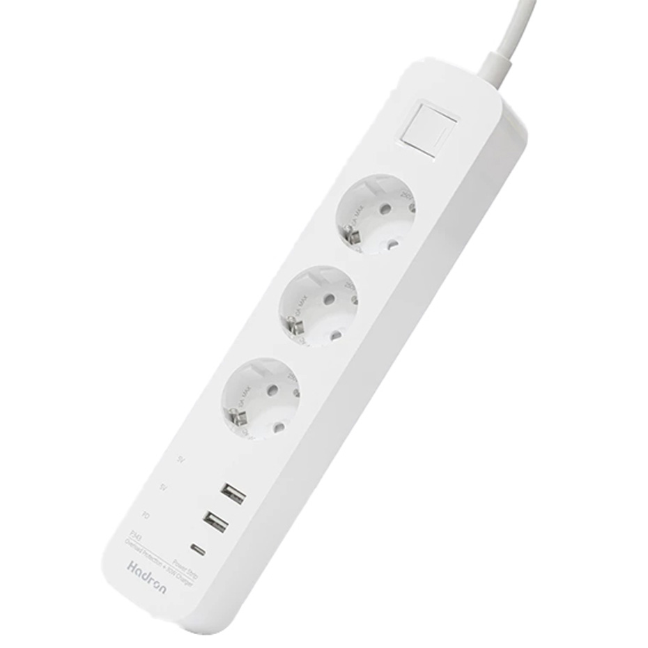 سه راهی برق هادرون دارای پورت USB و PD مجهز به شارژر 30 وات دارای کابل  1/8 متر مدل P343