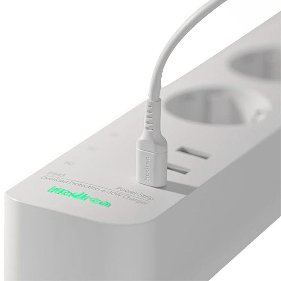 سه راهی برق هادرون دارای پورت USB و PD مجهز به شارژر 30 وات دارای کابل  1/8 متر مدل P343