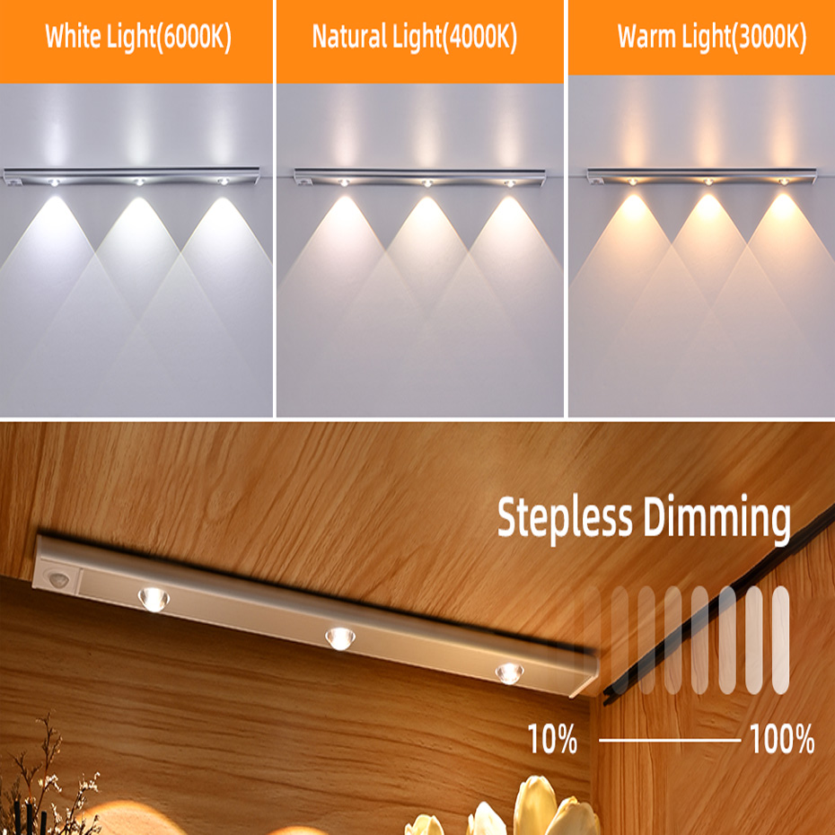 چراغ LED شارژی زیر کابینتی سنسوردار 30 سانت سه حالته