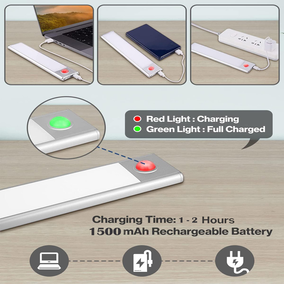 چراغ LED شارژی زیر کابینتی سنسوردار 30 سانت سه حالته