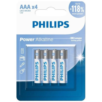 باتری نیم‌ قلمی فیلیپس Power Alkaline AAA بسته 4 عددی