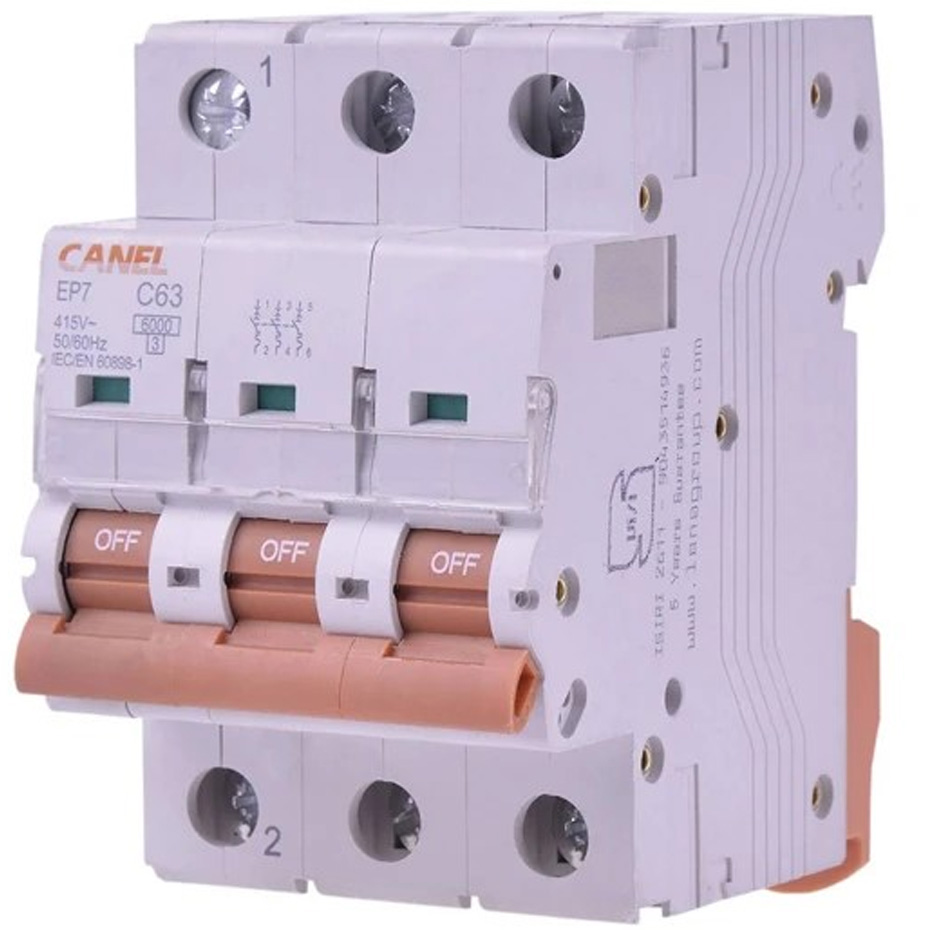 کلید مینیاتوری 63 آمپر سه پل AC کانل کد C63-6KA-3P