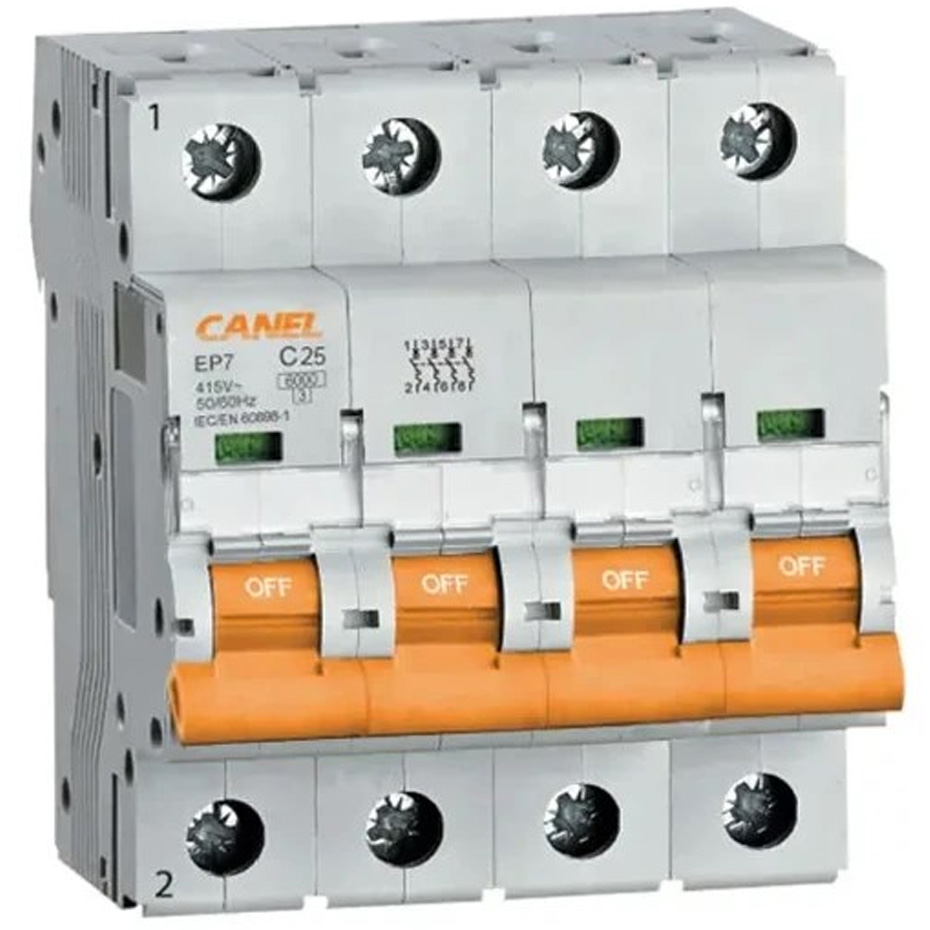 کلید مینیاتوری 25 آمپر چهار پل AC کانل C25-6KA-4P