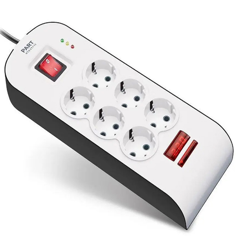 محافظ 6 راه ارت‌دار دیجیتال پارت الکتریک با کابل 1.8 متری کد 8794