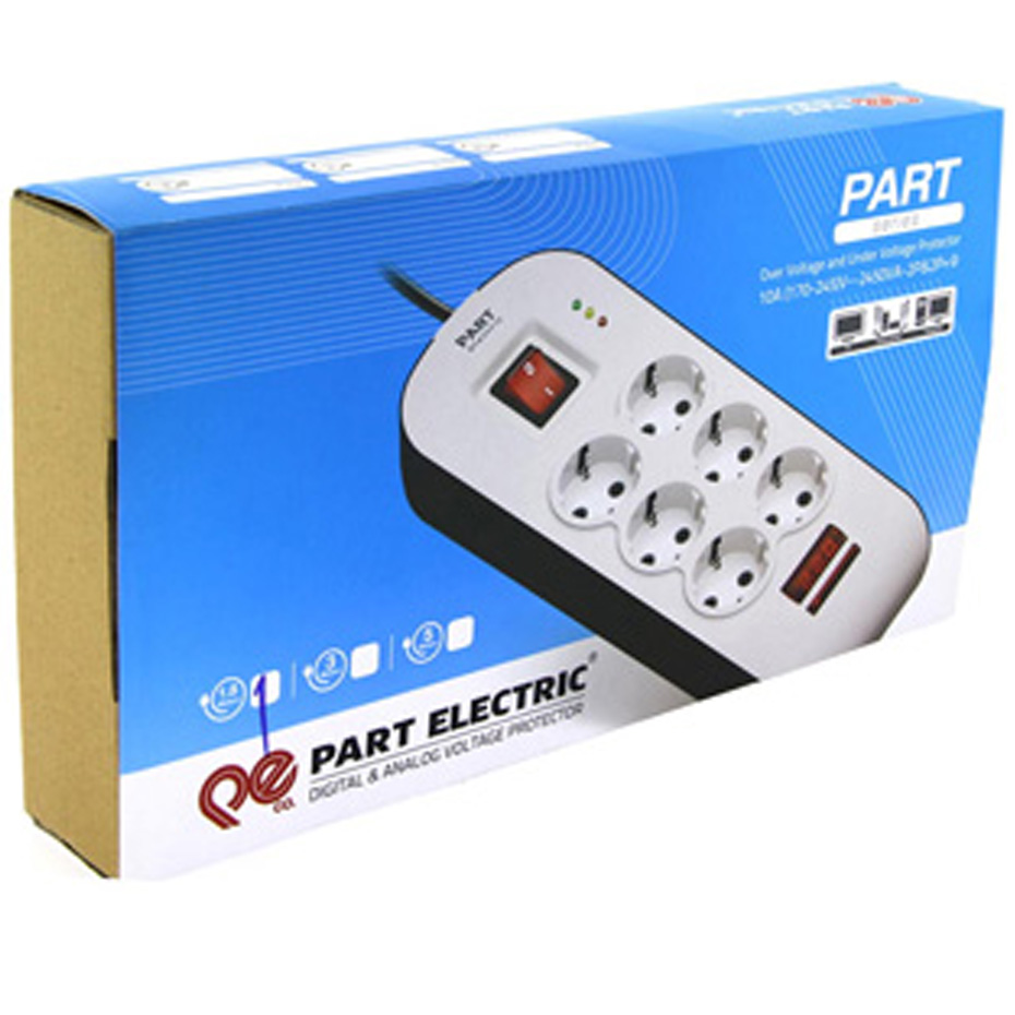 محافظ 6 راه ارت‌دار دیجیتال پارت الکتریک با کابل 1.8 متری کد 8794