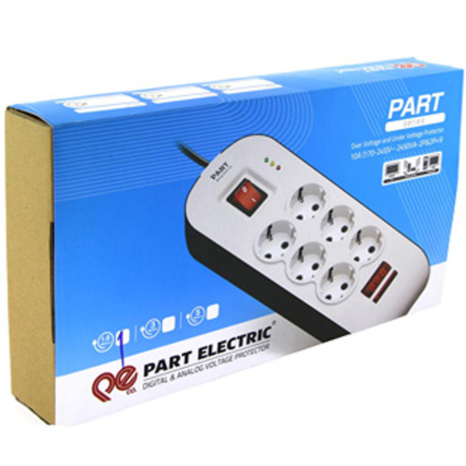 محافظ 6 راه ارت‌دار دیجیتال پارت الکتریک با کابل 5 متری کد 8796