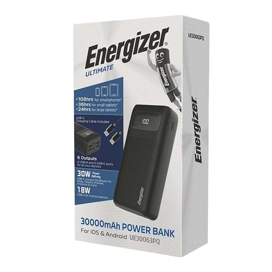 جعبه پاور بانک انرجایزر مدل Energizer UE30063PQ 30000mAh 30W مشکی