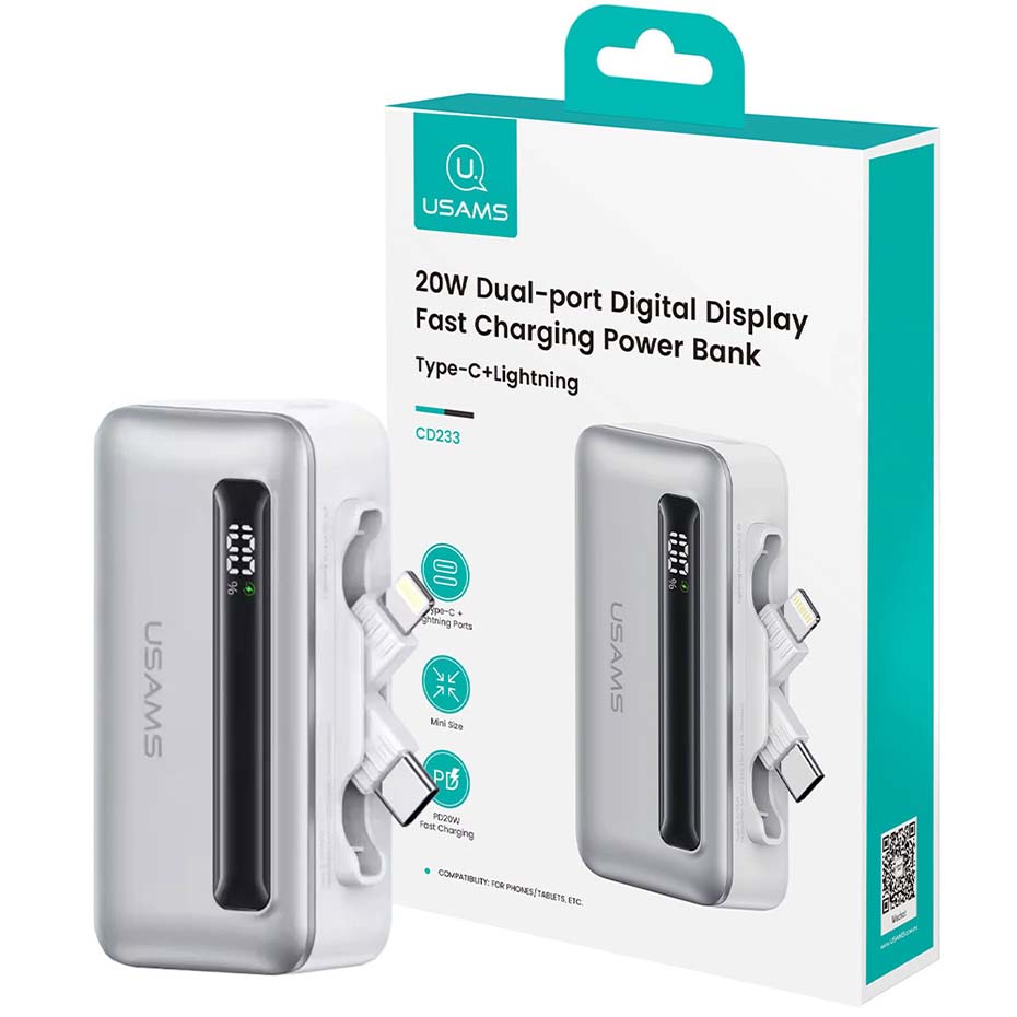 خرید پاوربانک و شارژر همراه یوسمز مدل Usams CD233 4500mAh 20W نقره ای