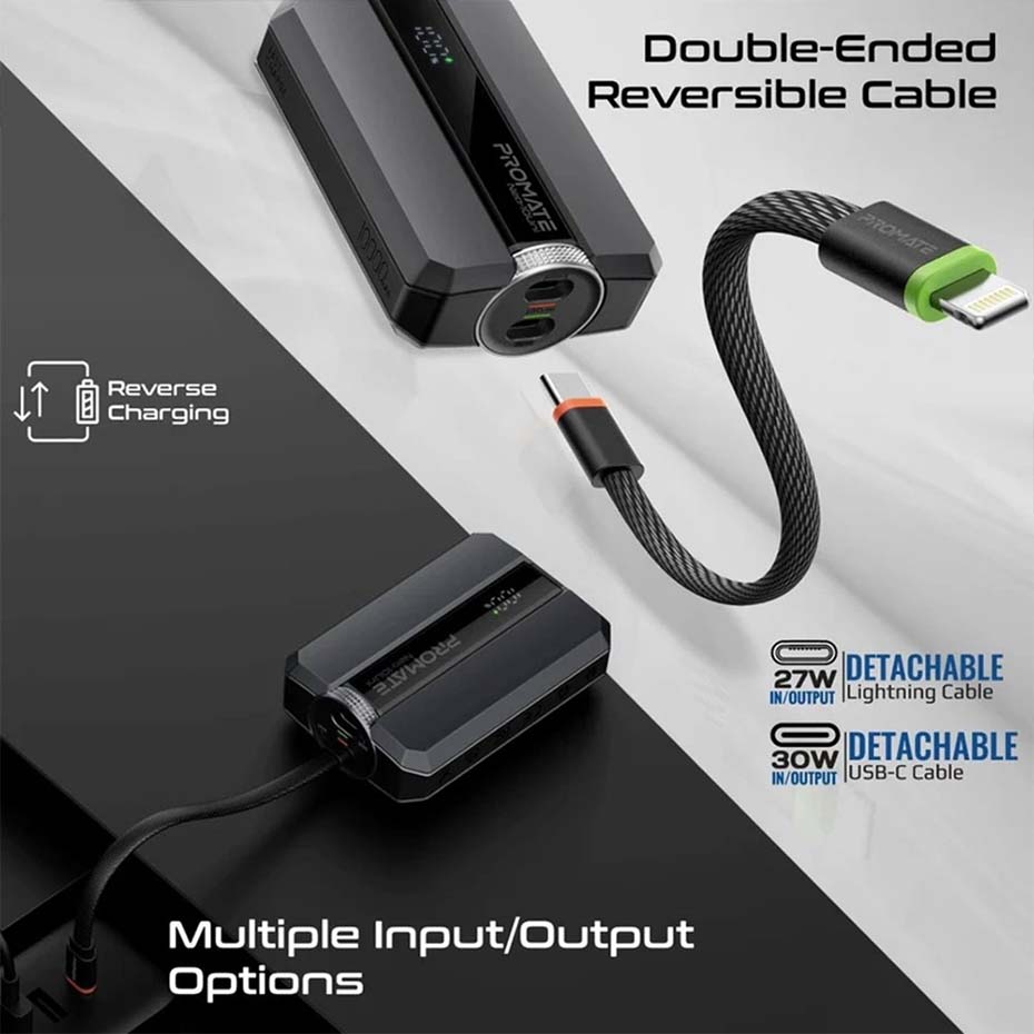 قابلیت های پاوربانک شارژ سریع پرومیت مدل PROMATE NEO-10UNI 10000mAh 30W مشکی