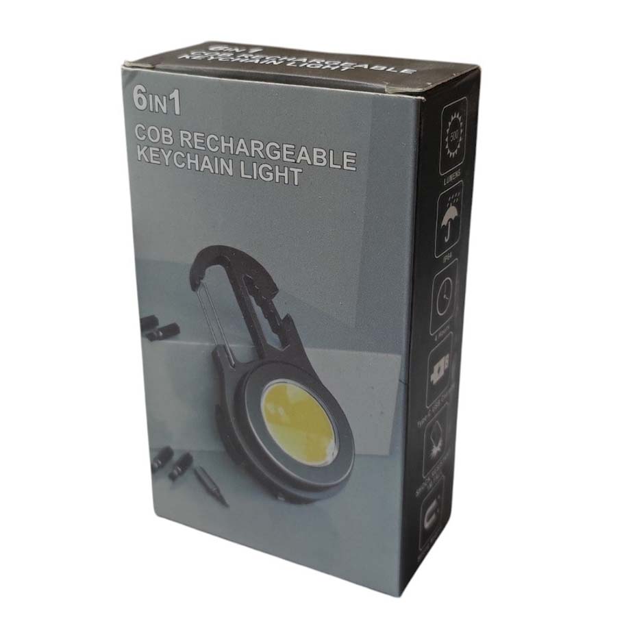 جعبه چراغ شارژی چند کاره مدل COB rechargeable keychain light 6IN1