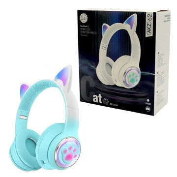 خرید هدست بی سیم فانتزی طرح گربه مدل Wireless AKZ 62 آبی
