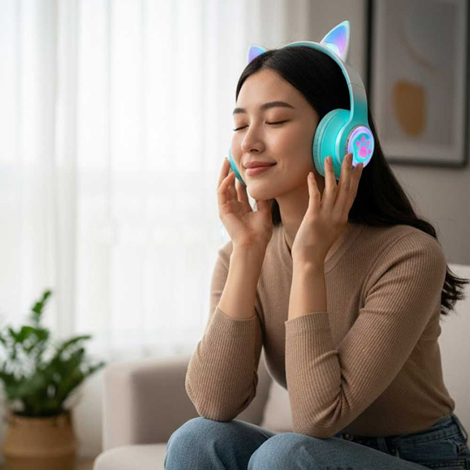 قیمت هدست بی سیم فانتزی طرح گربه مدل Wireless AKZ 62 آبی