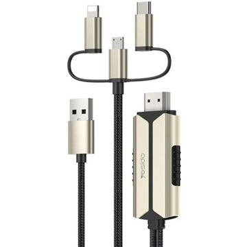 کابل انتقال تصویر تایپ C سی و آیفون تبدیل Yesido HM14 Lightning/MicroUSB/Type-C to HDMI 2m