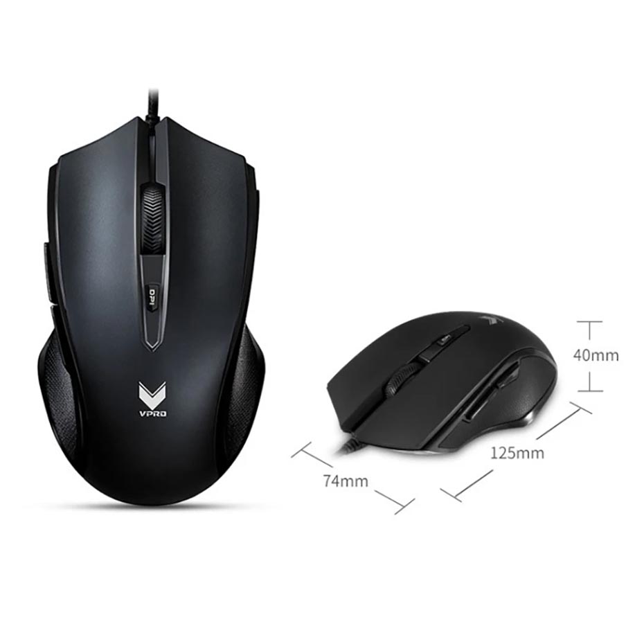 ابعاد ماوس سیم دار گیمینگ رپو مدل RAPOO V20S مشکی