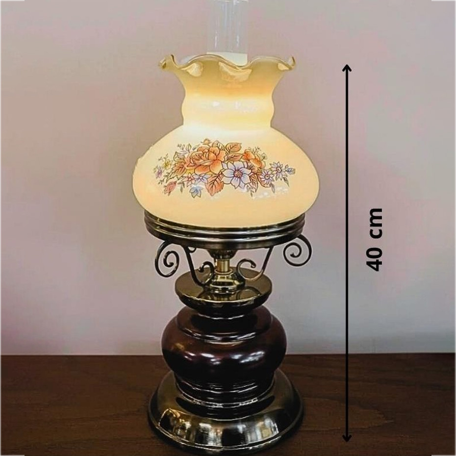 چراغ رومیزی تزئینی کلاسیک زرین پایه چوب راش کد TB-3001