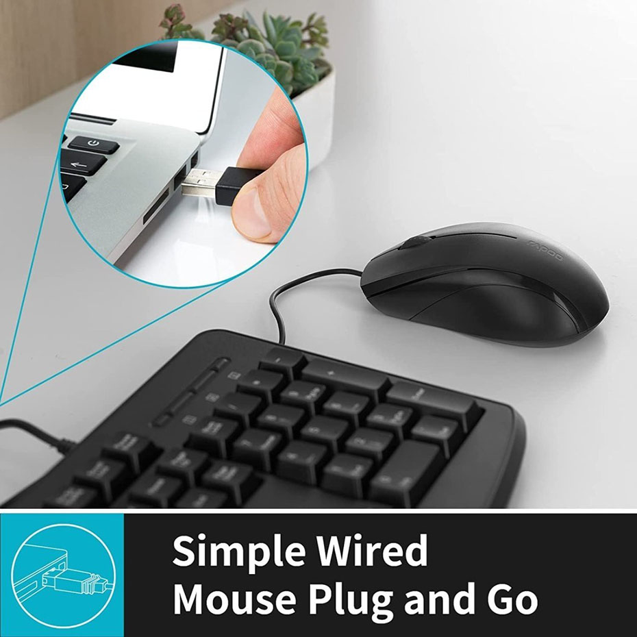ماوس سیم دار رپو مدل RAPOO N 1600 سایلنت