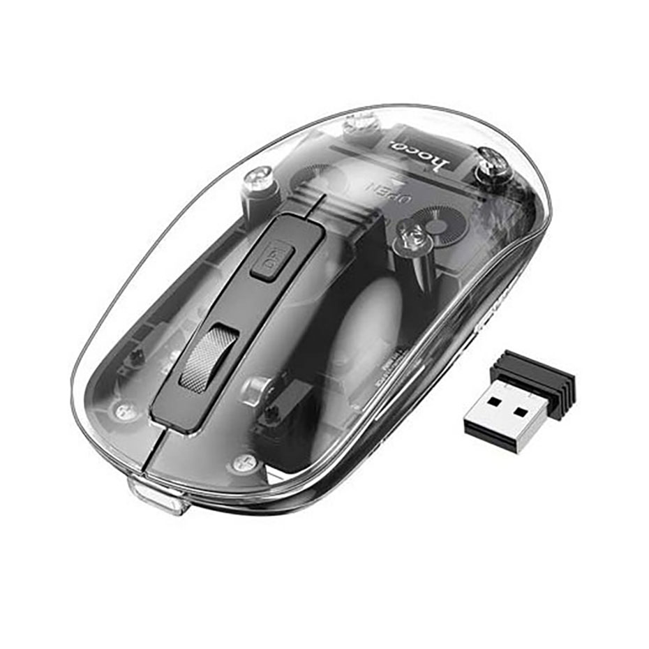 ابعاد ماوس بی سیم هوکو مدل HOCO GM29 شفاف مشکی