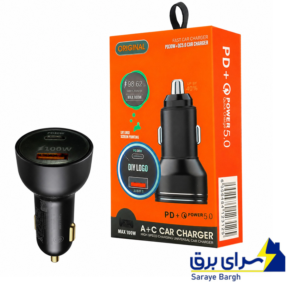 شارژر فندکی 2 خروجی تایپ سی فست ORIGINAL FAST CAR CHARGER 100W