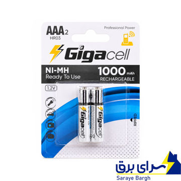 خریدباتری نیم قلمی 1000 میلی آمپر شارژی کارتی سایز AAA بسته 2 عددی گیگاسل