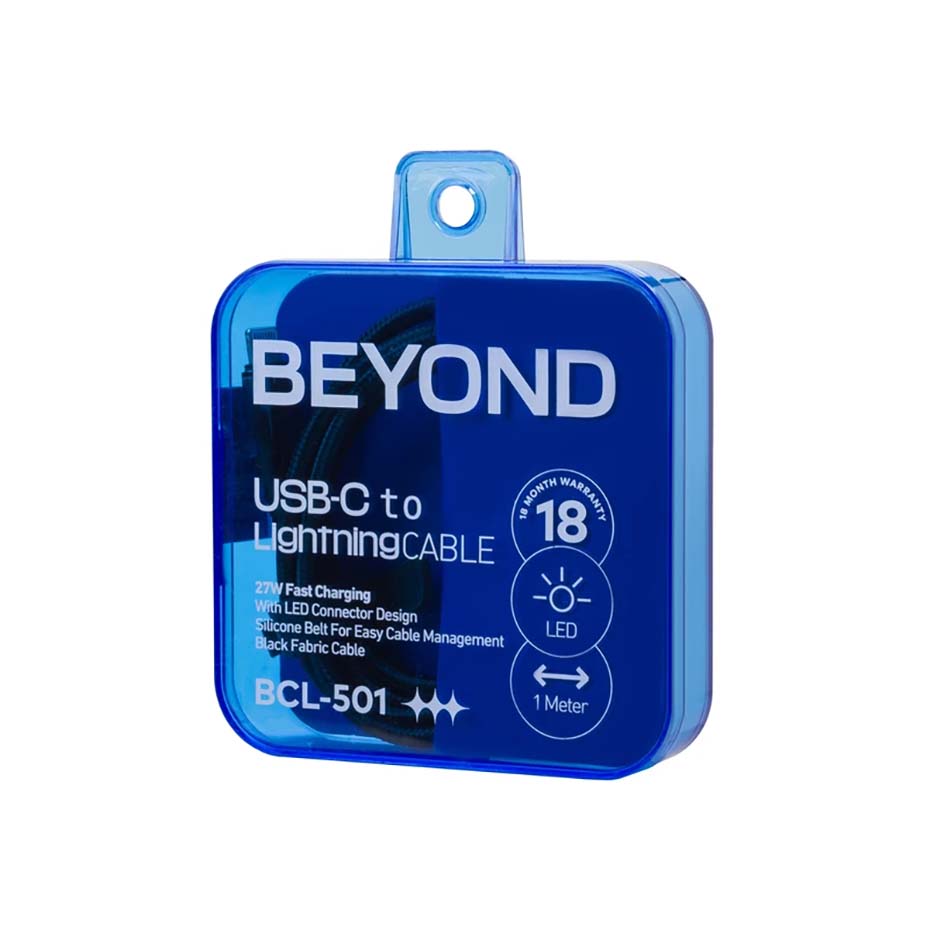جعبه شارژ تایپ سی به لایتنینگ بیاند مدل BEYOND BCL-501 USB-C to Lightning 27W طول 1 متر مشکی