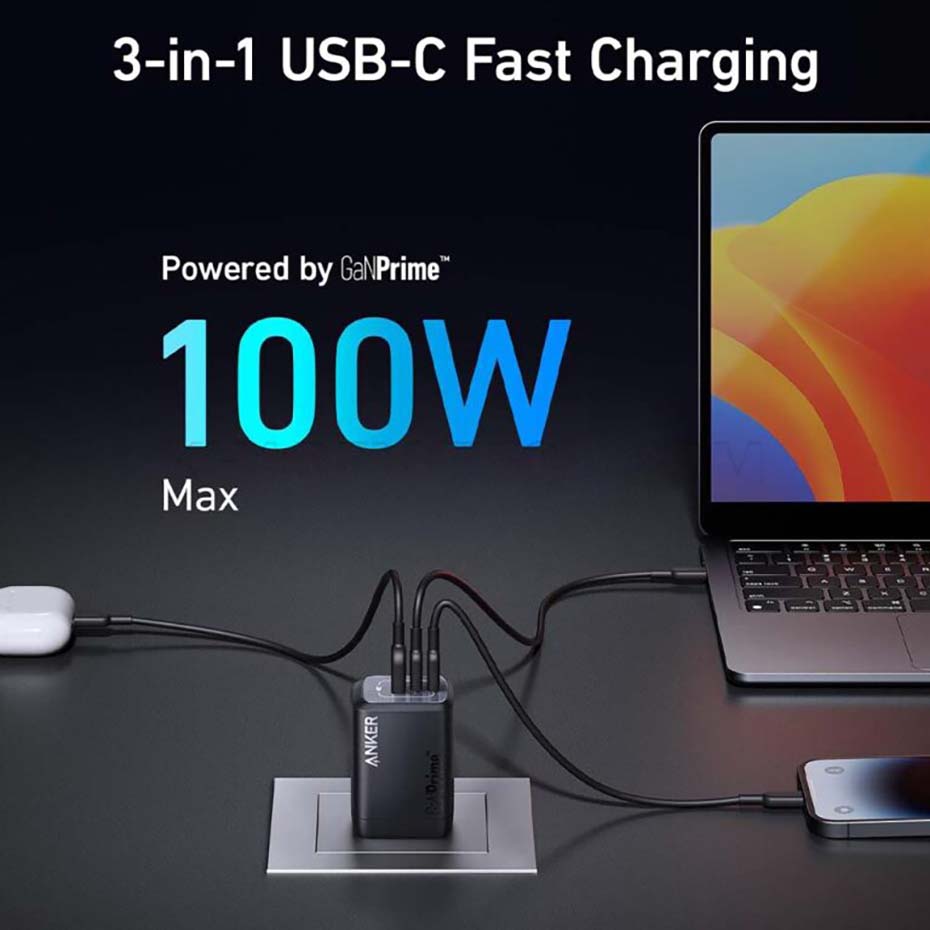 مشخصات کلگی شارژر انکر مدل ANKER Prime Charger A2688341 3 PORT 100W