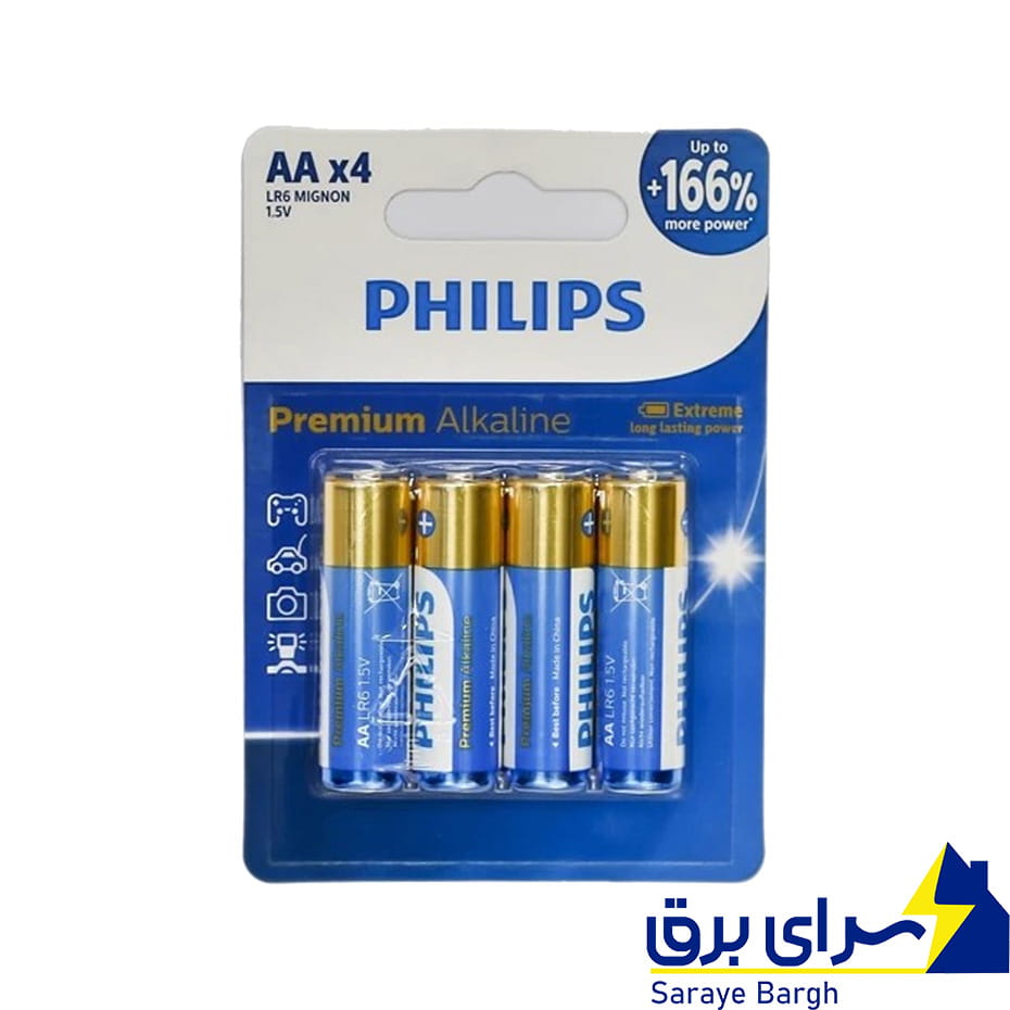 خرید باتری قلمی فیلیپس اصل Premium Alkaline AA بسته ۴ عددی