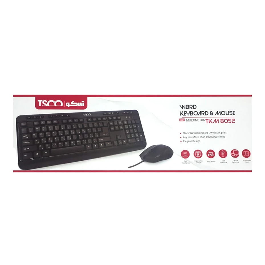 قیمت کیبورد و ماوس سیم دار تسکو مدل TSCO TKM 8052