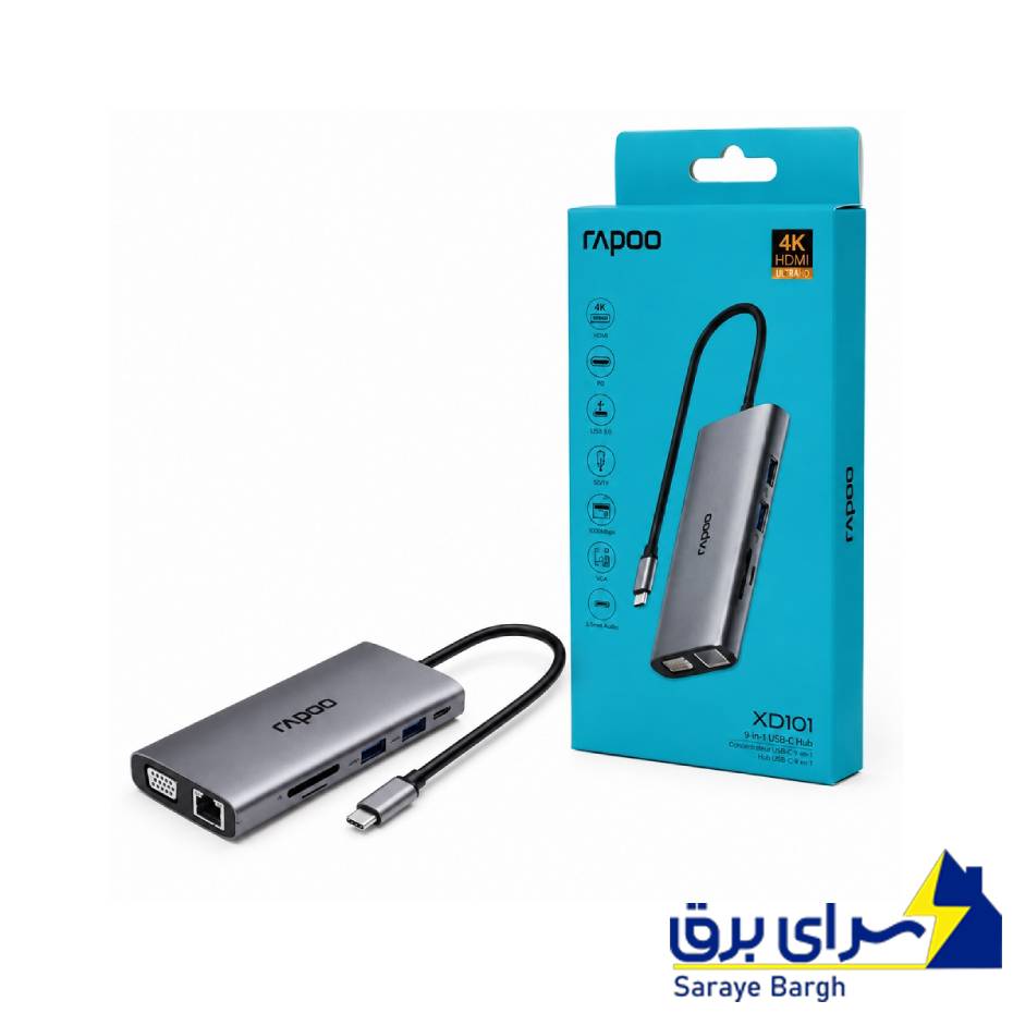 خرید هاب تایپ سی رپو مدل RAPOO XD101 Type-C 6Port