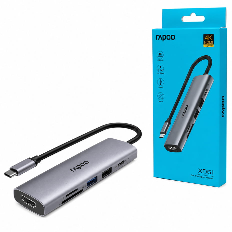 خرید هاب تایپ سی رپو مدل RAPOO XD61 Type-C 6Port