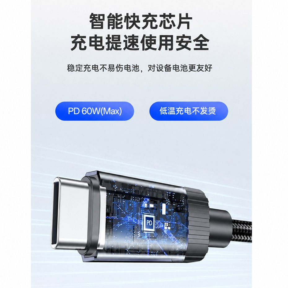 کابل شارژ دو سر تایپ سی یسیدو مدل YESIDO CA601 USB-C PD 60W مشکی طول 1 متر