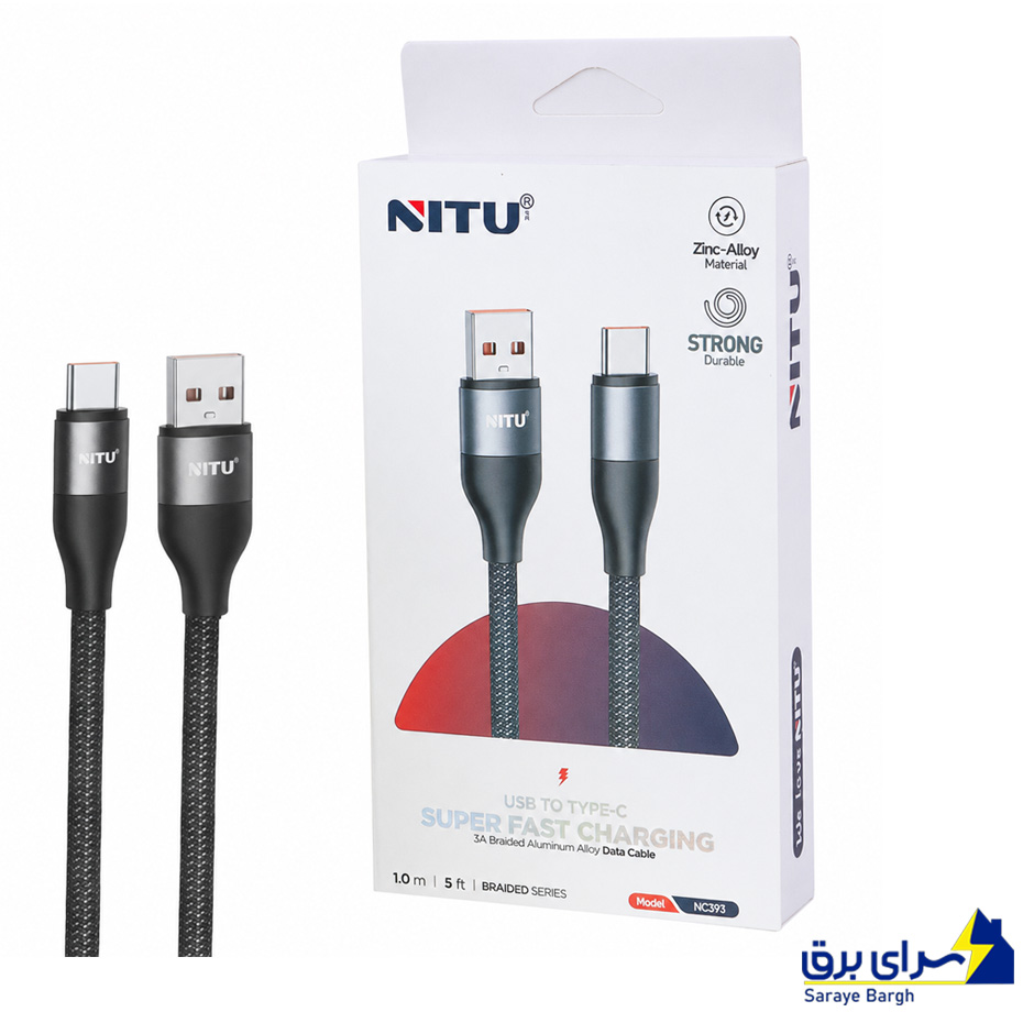 کابل شارژ تایپ سی نیتو مدل NITU NC393 Type-c مشکی طول 1 متر