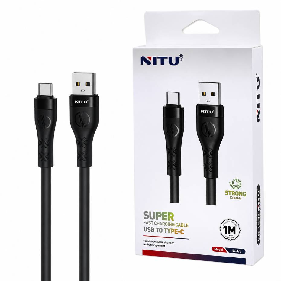 مشخصات کابل شارژ تایپ سی نیتو مدل NITU NC398 مشکی طول 1 متر