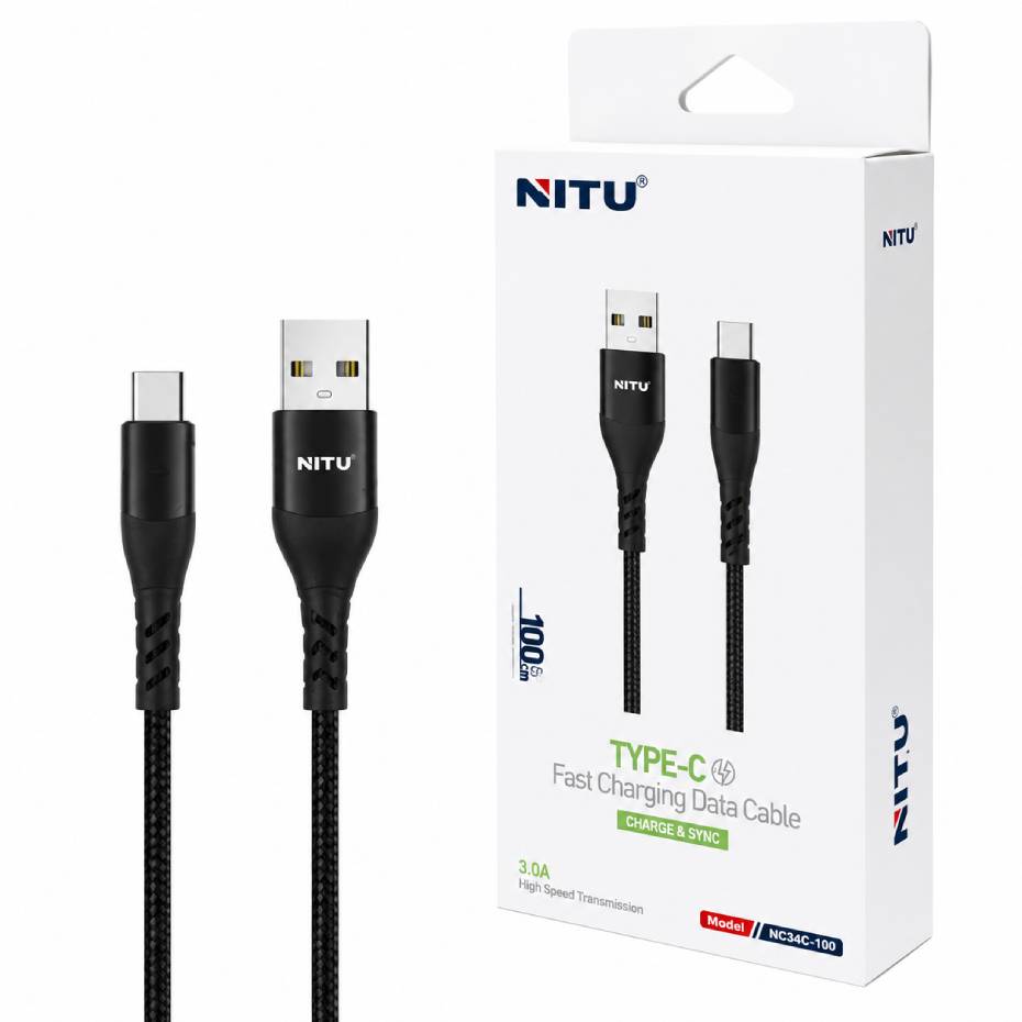 قیمت کابل شارژ تایپ سی نیتو مدل NITU NC349BK مشکی طول 1.2 متر