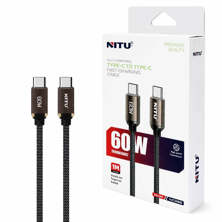 مشخصات کابل شارژ دو سر تایپ سی نیتو مدل NITU NC362 60W مشکی طول 1 متر