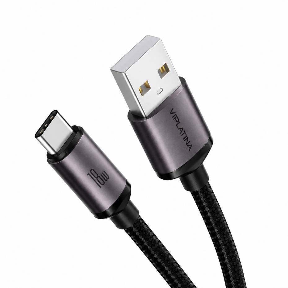 مشخصات کابل شارژ تایپ سی وی آی پلاتینا مدل VIPLATINA BC12C 18Wمشکی ط.ل 1 متر