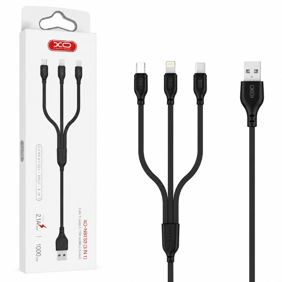 قیمت کابل شارژ چند کاره ایکس او مدل XO BNB103 3 IN 1 مشکی