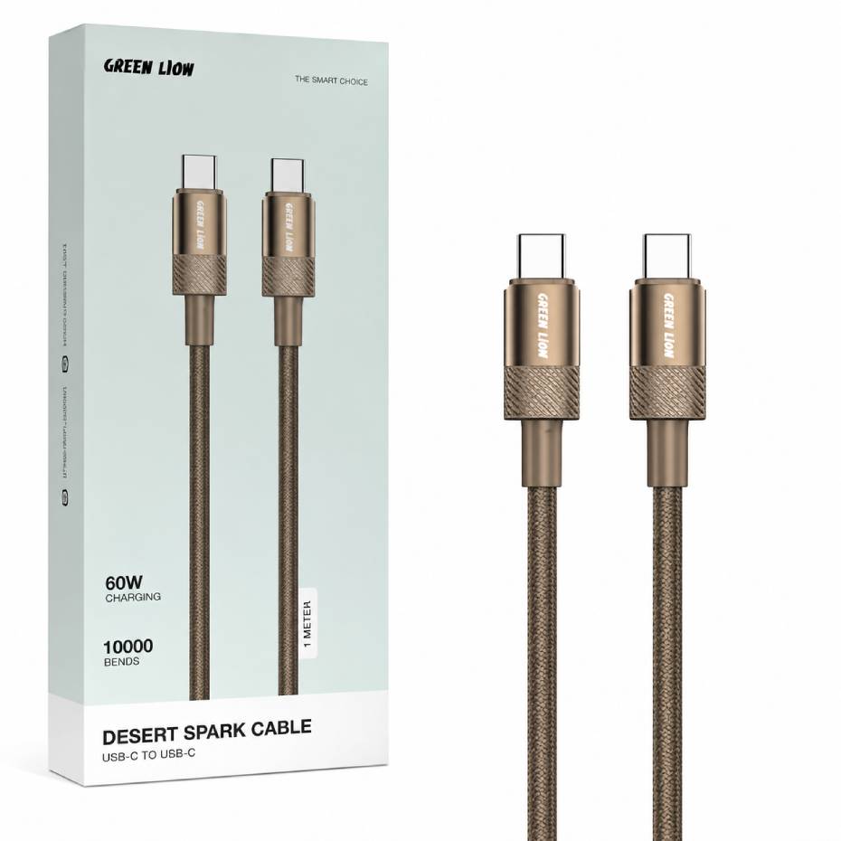 مشخصات کابل شارژ دو سر تایپ سی گرین لاین مدل GREEN LION GNDESUC2UCTI Desert Spark USB-C 60W طول 1 متر