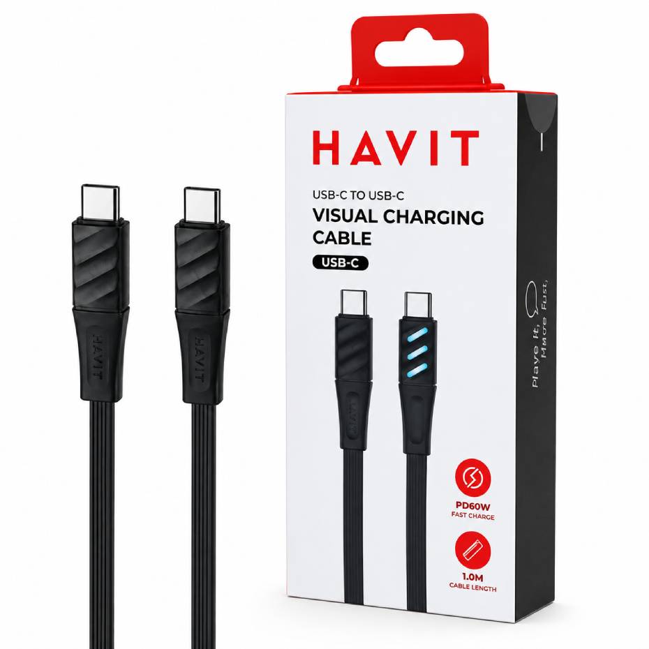 قیمت کابل شارژ دو سر تایپ سی هویت مدل HAVIT CB6254 USB-C TO USB-C 60W طول 1 متر