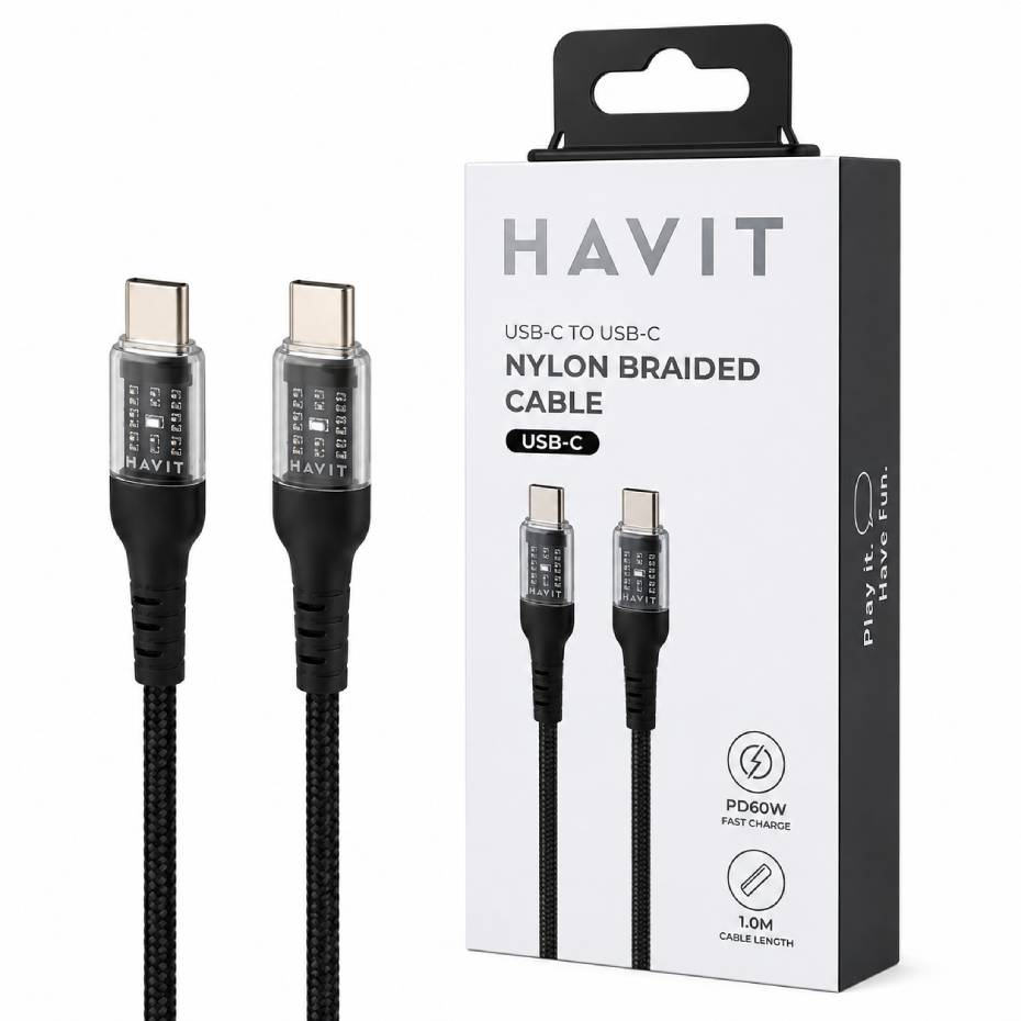 قیمت کابل شارژ دو سر تایپ سی هویت مدل HAVIT CB6240 USB-C TO USB-C 60W طول 1 متر
