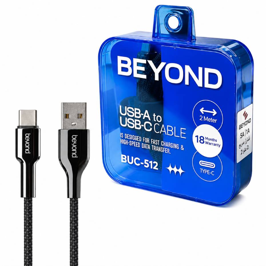 مشخصات کابل شارژ تایپ سی بیاند مدل BEYOND BUC-512 USB-C مشکی طول 2 متر