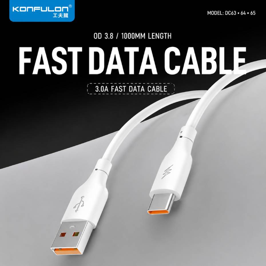 مشخصات کابل شارژ تایپ سی کانفلون مدل KONFULON DC65 سفید طول 2 متر