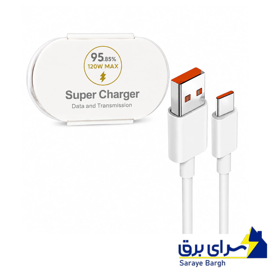 خرید کابل شارژ تایپ سی ثانیه شمار شیائومی مدل XIAOMI TYPE-C 120W سفید طول 1 متر