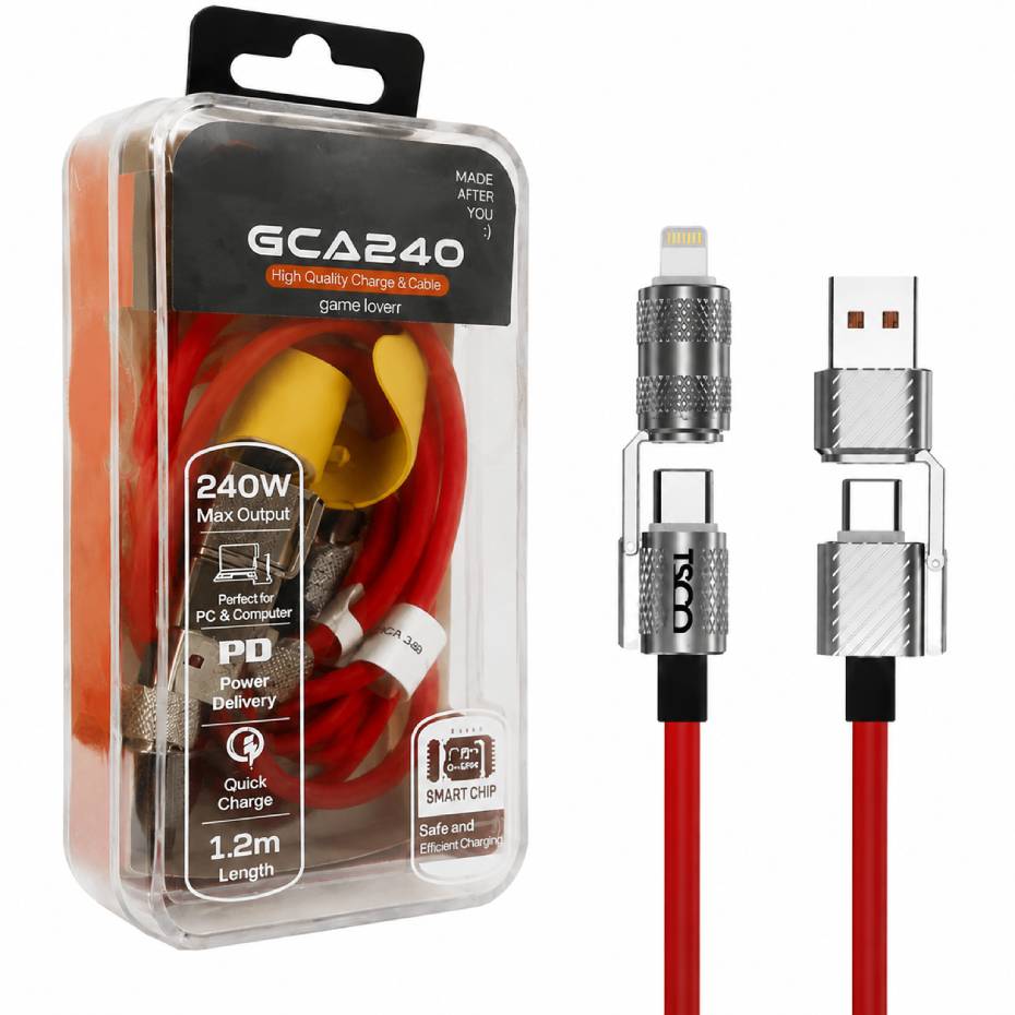 قیمت کابل شارژ چند کاره گیمینگ تسکو مدل TSCO GCA240 240W 2M 4in1 قرمز