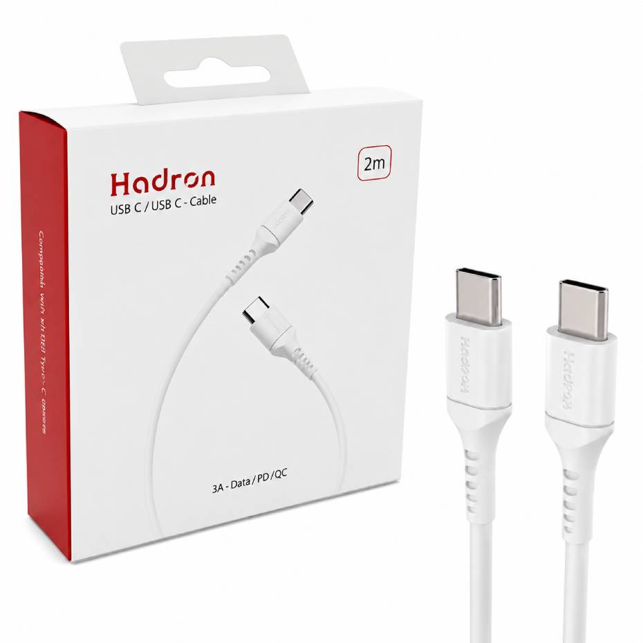قیمت کابل شارژ دو سر تایپ سی هادرون مدل HADRON USB-C to USB-C HTC-C-C01L سفید طول 2 متر 